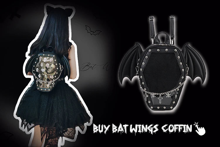 Gothic Punk Coffin Shape Ita Bag Women Clear Backpacks Dark Lolita Handbag and Shoulder Bag Girls Cosplay Designer 2 Insert