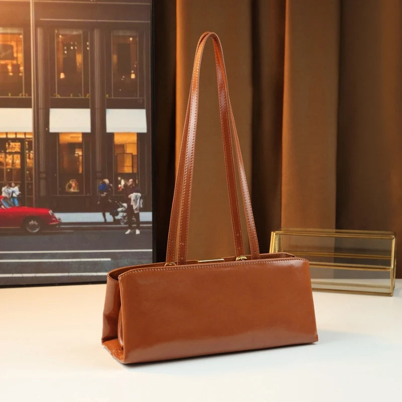 Minimalist Rectangular Frame Handbag Metal Lock Hard Shell Top Handle Bag Elegant Office Commute Shoulder Purse For Women