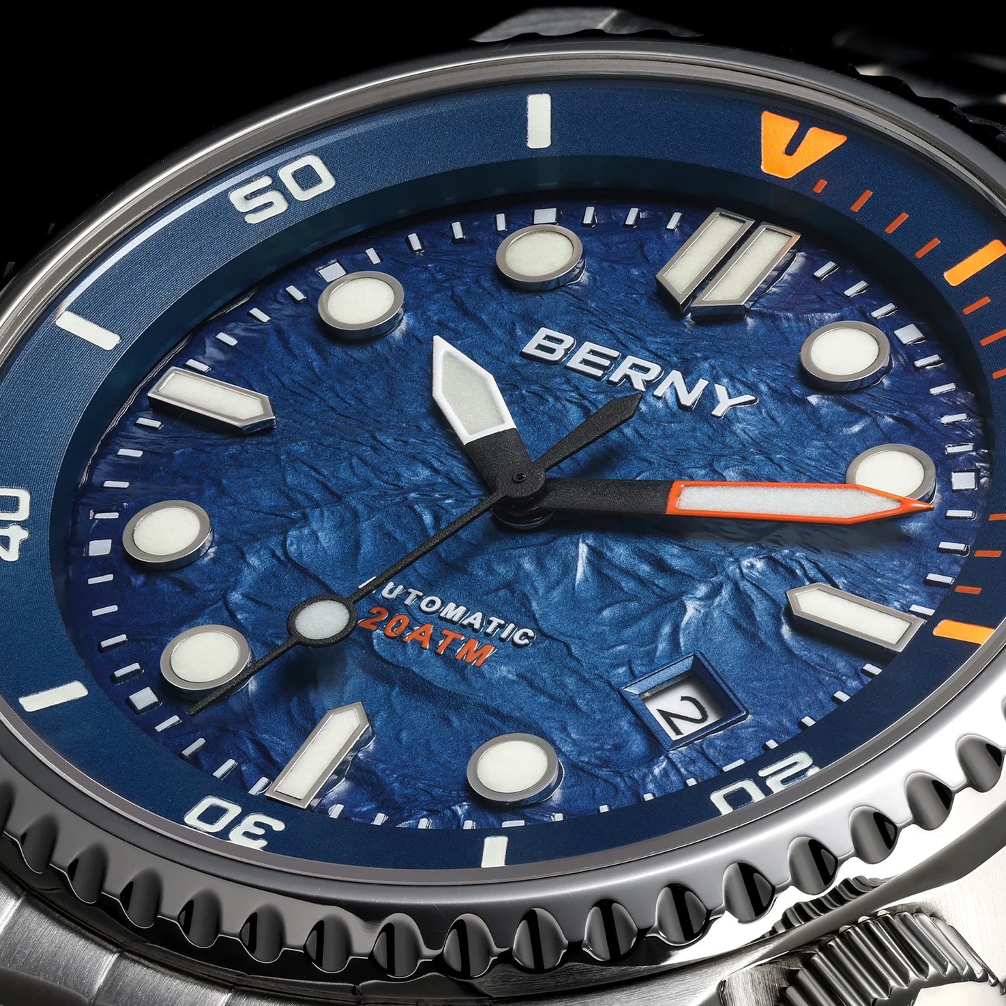 BERNY Automatic Diver Watch for Men Top Luxury Sapphire 316L Steel New Wave Dial 200M Waterproof Mechanical Diving Men's Watches