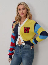 Colorful Striped Letter Knit Vest & Coat Set