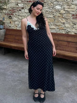 V-Neck Lace Patchwork Maxi Gown