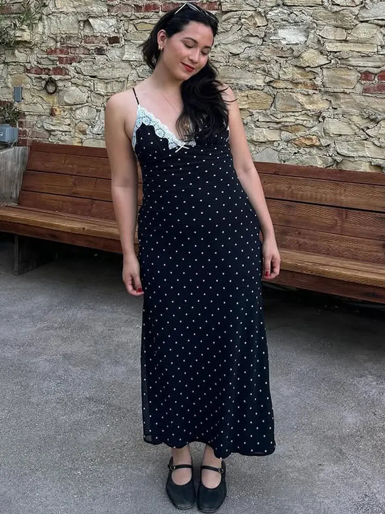 V-Neck Lace Patchwork Maxi Gown