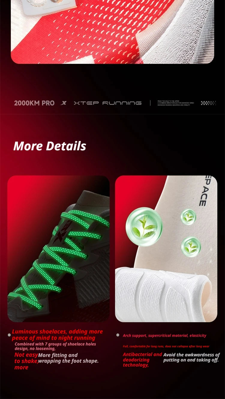 XTEP 2000km PRO Running Sneakers For Women 2026 Spring Stability Comfort Cushioned Lightweight Female Sports shoes 874218110043