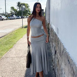 Tossy Fashion Pleated 2 Piece-Set Long Skirt For Women Off-Shoulder Cropped Pullover Top And Slim Long Skirt Sets Female Outfits