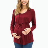 Layered Maternity & Nursing Top with Lace-Up Detail