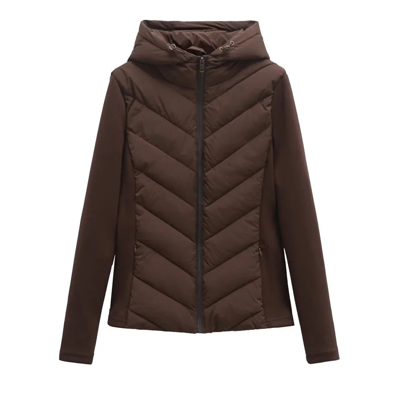 Elegant Patchwork Hooded Sport Coat