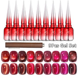 AS 9pcs Cat Eye Magnetic Moonlight Gel Nail Polish Set 15ml Sparkle White Silver Water Light Red UV Gel Nail Art Manicure Vernis