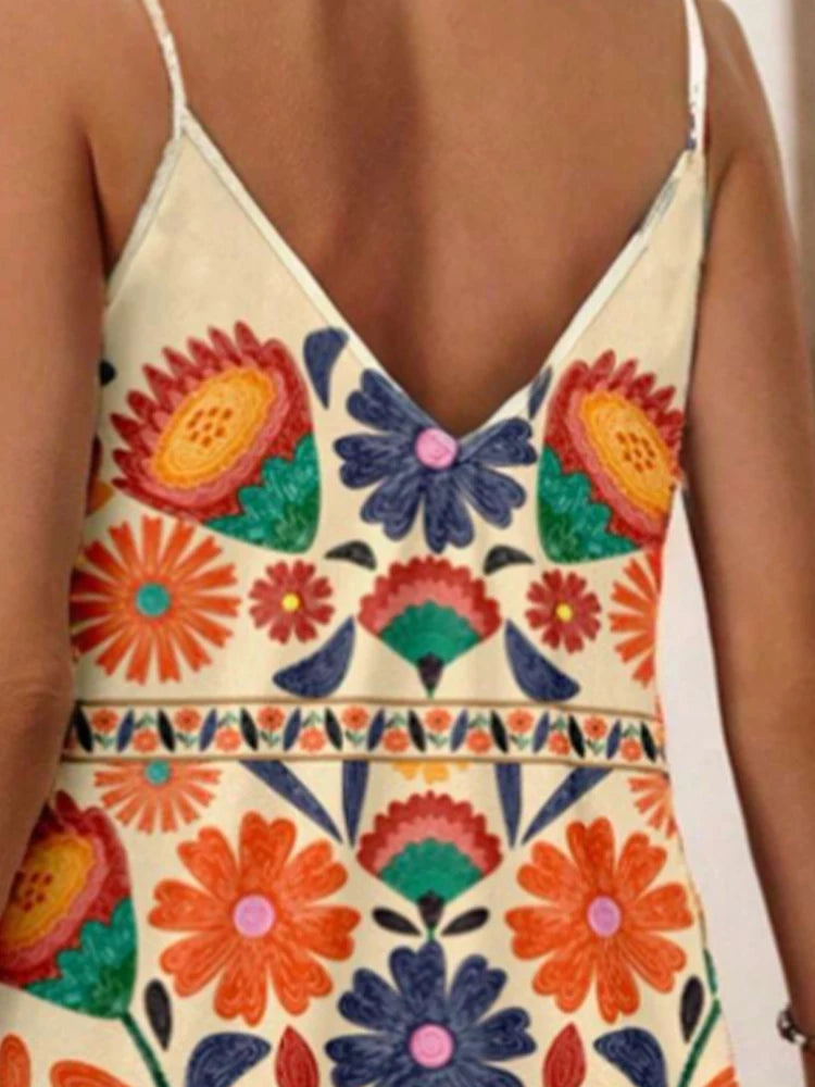 Elegant V-Neck Floral Vacation Dress