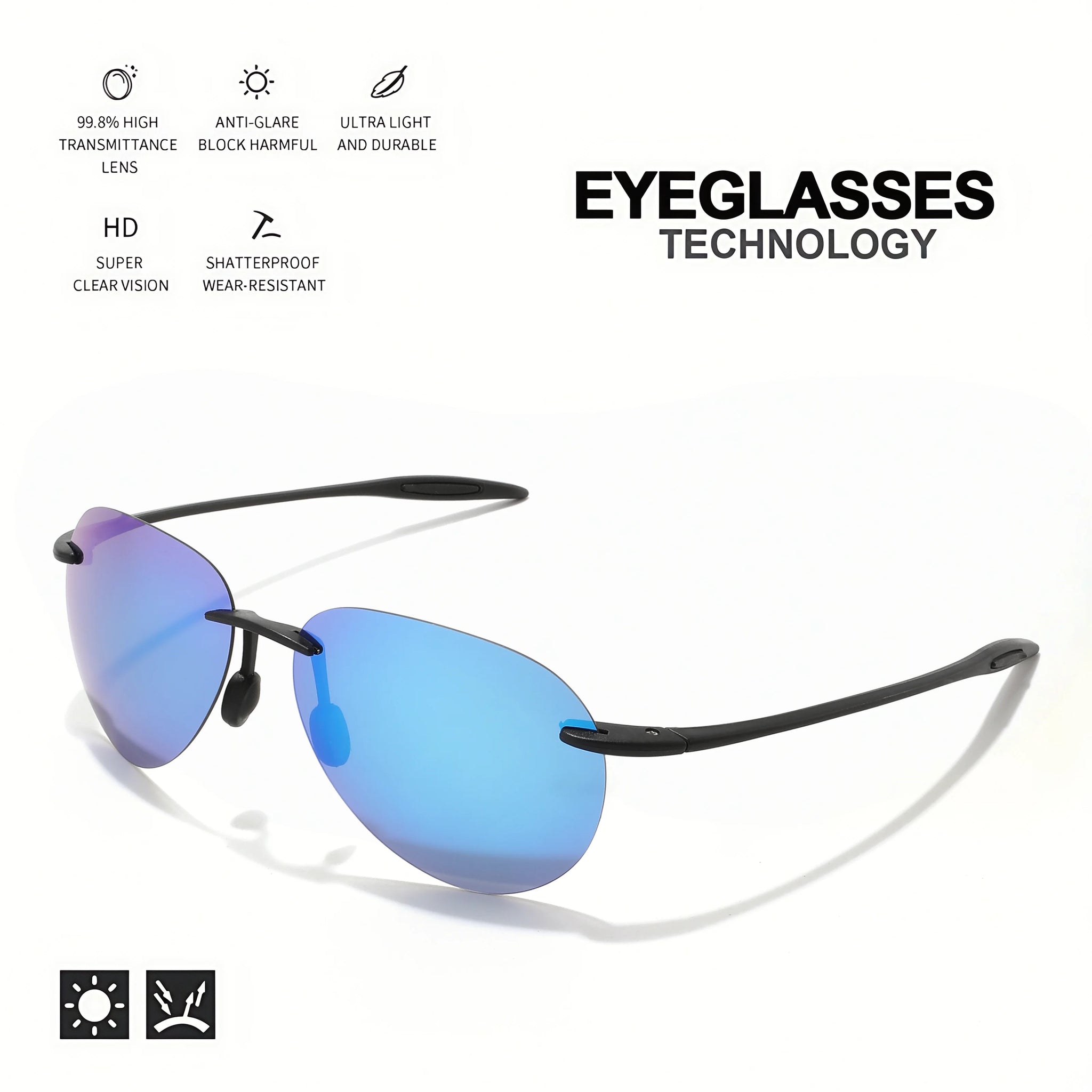 TR90 Frameless Polarized Aviator Sunglasses – Ultralight