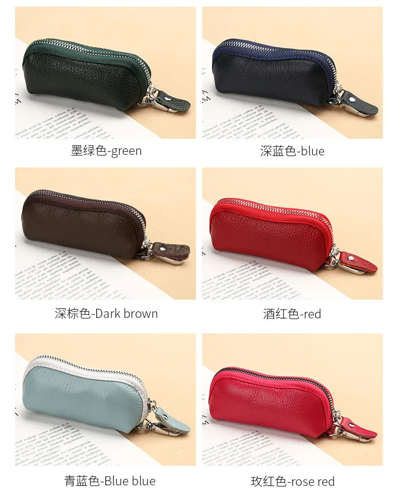 EDC Keychain for Women Genuine Leather Key Box for Car Keys Holder Case Mini  Pocket Card Wallet Coin Pouch Women's Purses