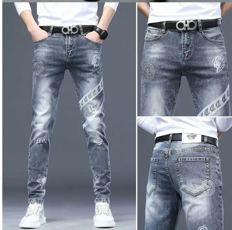 Men's Printed Stretch Slim Fit Denim Jeans