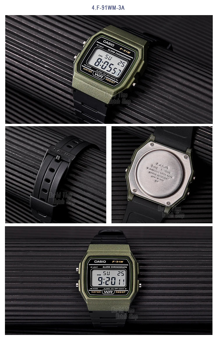 Casio F-91WM-3A Men's Classic Digital Resin Watch - Olive Green/Black
