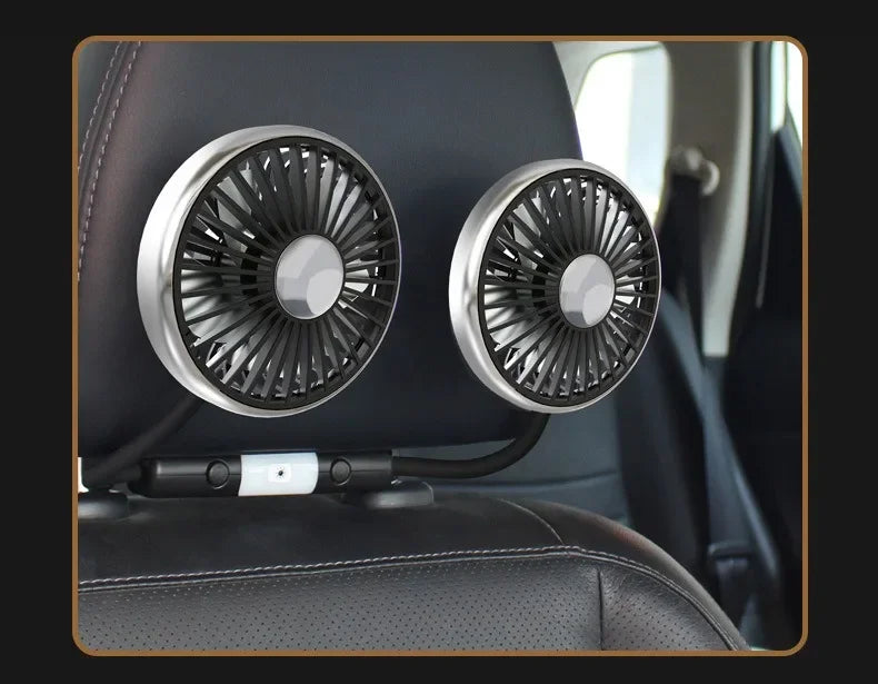 360° Dual Head Car Seat Fan with LED & 3-Speed Control