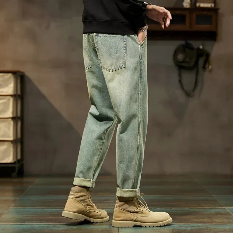 Men’s Retro Relaxed-Fit Cotton Harem Jeans