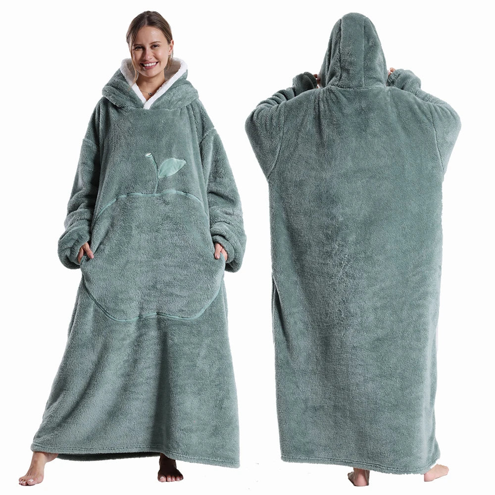 Extra Long Hooded Wearable Blanket