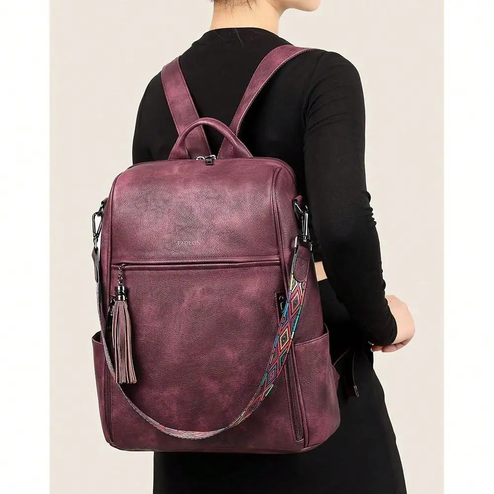 Women's Genuine Leather Laptop Backpack — 15.6" Retro Style