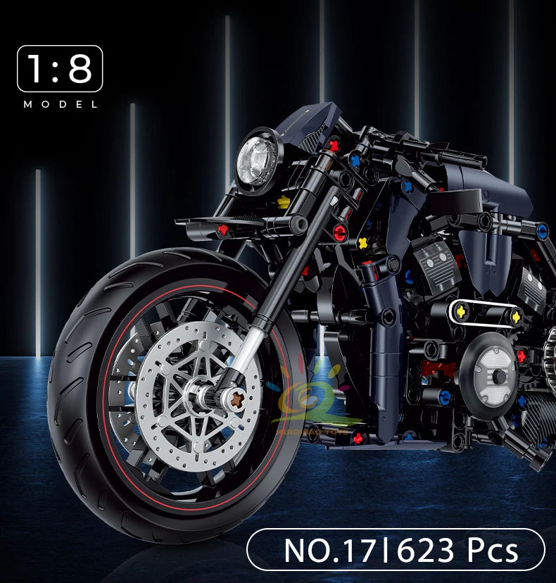 HUIQIBAO 1:8 Classic Motorbike Building Blocks High-tech Model Moto City Racer Bricks Toy for Kid Boy Children Adult MOC Car Set
