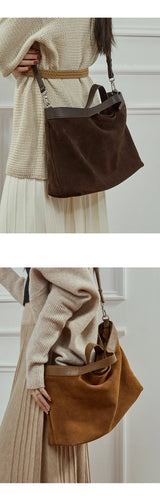 Women's Large Capacity Tote Bag 2025 New Vintage Suede Leather Spacious Crossbody Bag Commuting Versatile Trendy Premium Handbag
