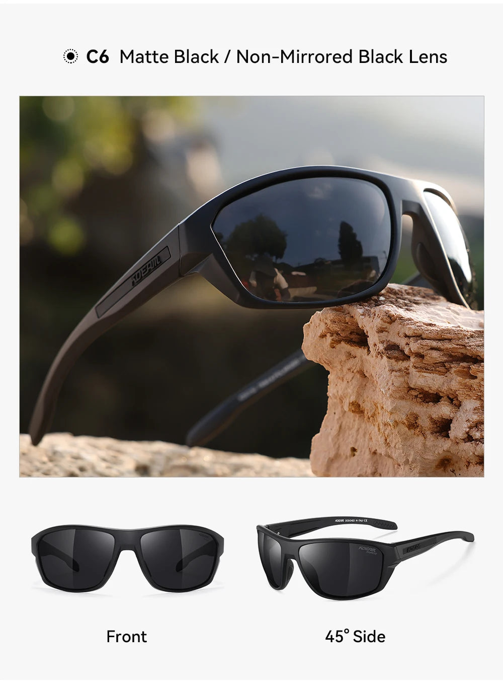KDEAM All Black Fishing Sunglasses Polarized Performance Sports Sun Glasses For Men TR90 With Skull Case Category 3