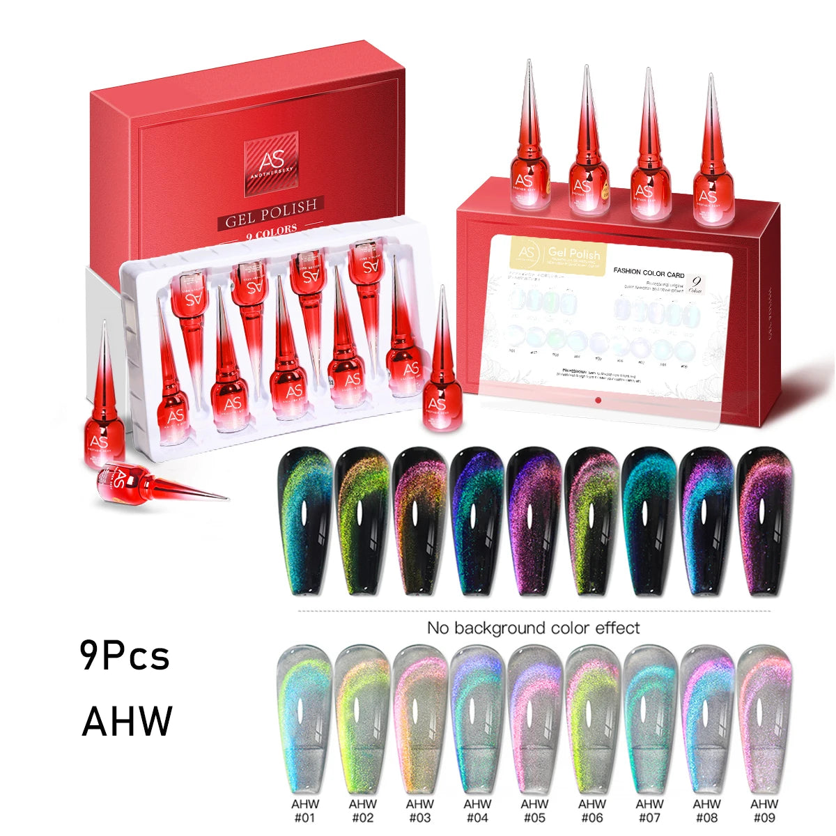AS 9 Colors Magnetic Cat Eye Gel Nail Polish Set Jelly Pink UV LED Soak Off Gel Varnish Crystal Red Cat Gel Lacquer With Display