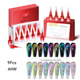 AS 9 Colors Magnetic Cat Eye Gel Nail Polish Set Jelly Pink UV LED Soak Off Gel Varnish Crystal Red Cat Gel Lacquer With Display