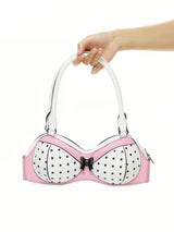 Polka Dot Bra Y2k Bags for Women Unique Novelty Cute Pink Bikini Handbag with Bow Harajuku Streetwear Funny Party Shoulder Bag