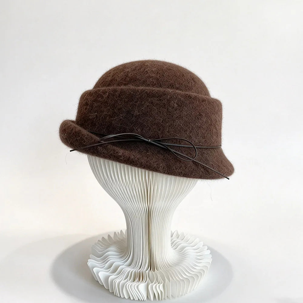 Women's Bow Cloche Hat with Roll-Up Brim