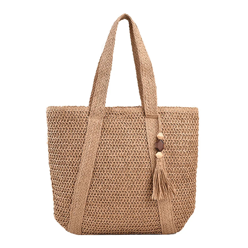 Woven Handbags Ladies Summer Woven Totes Bag with Tassel Women Shoulder Bag Large Capacity Fashion Straw Female Shopper Bag