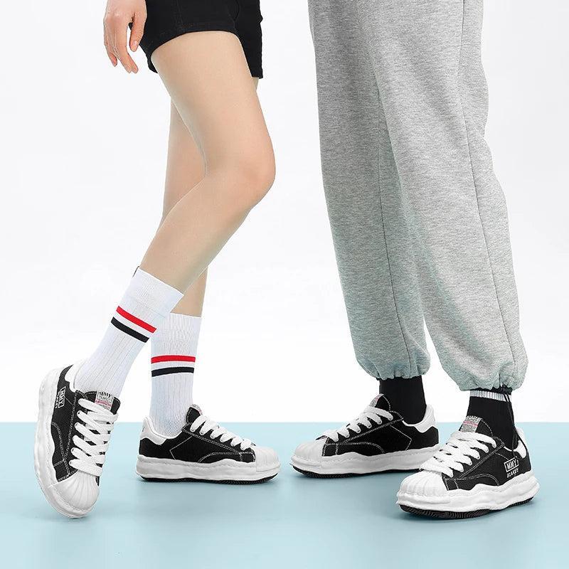 Unisex Thick Sole Board Sneakers — Breathable Lace-Up Casual Walking Shoes