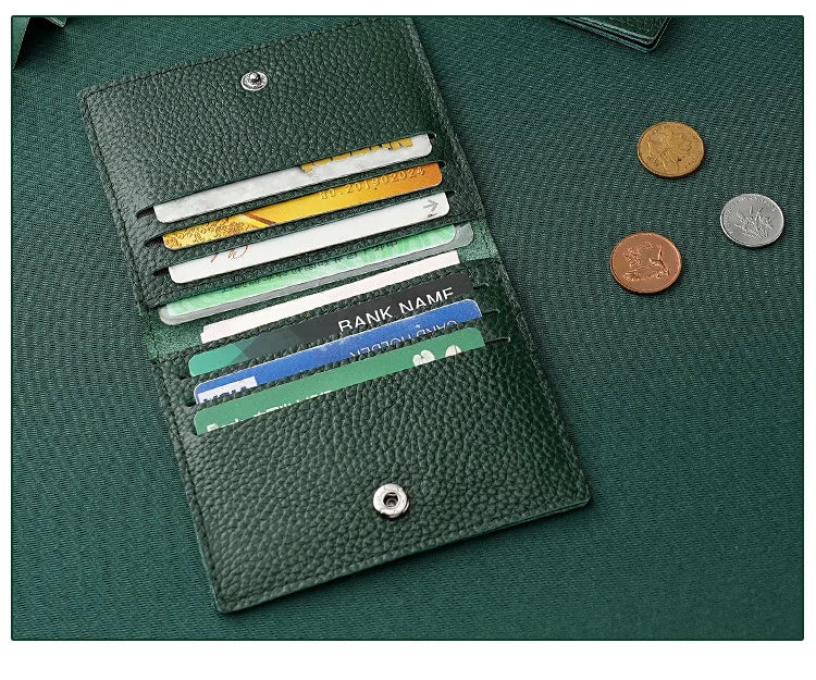 Ultra Thin Genuine Leather Card Holder 8 Slots Mini Wallet Slim Credit Card Case for Men Women