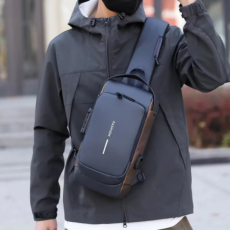 Sling Bag for Men Women Theft Crossbody Backpack with USB Charging Port Waterproof Chest Bag with Password Lock