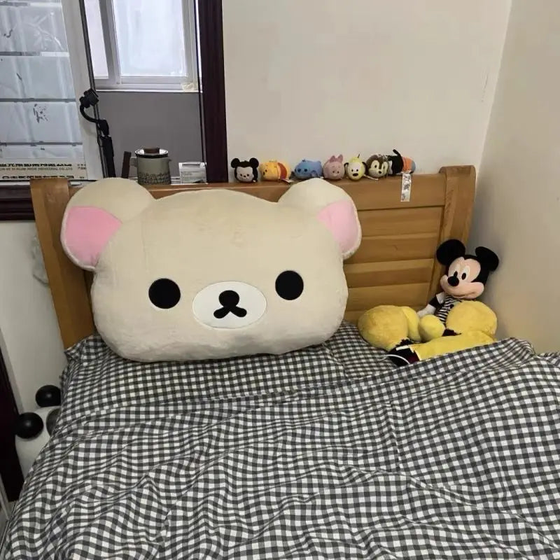 Rilakkuma Plush Bed Headrest Cushion For Dorms Soft Stuffed Bunk Bed Backrest Pillow Cute Decor For College Student Bedrooms