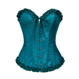 USA-Made Jacquard Ruffled Overbust Corset – Gothic Victorian Push-Up Bustier