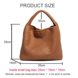 2025 Women Bag Luxury PU Leather Handbag Lady Fashion Handmade Knitting Tote Female Hand-woven Basket Shoulder Bag with Purse