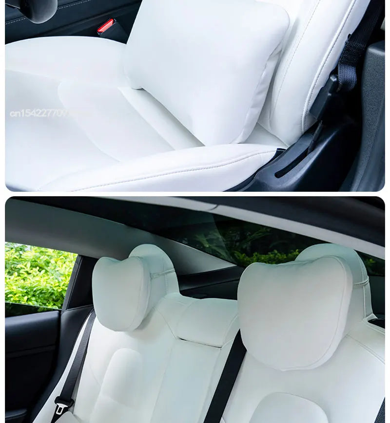 OULEX For Tesla Model 3 Y/Juniper Flocking/Leather Car Seat Neck Pillow Soft Memory Neck Pillow High-Quality Headrest Support
