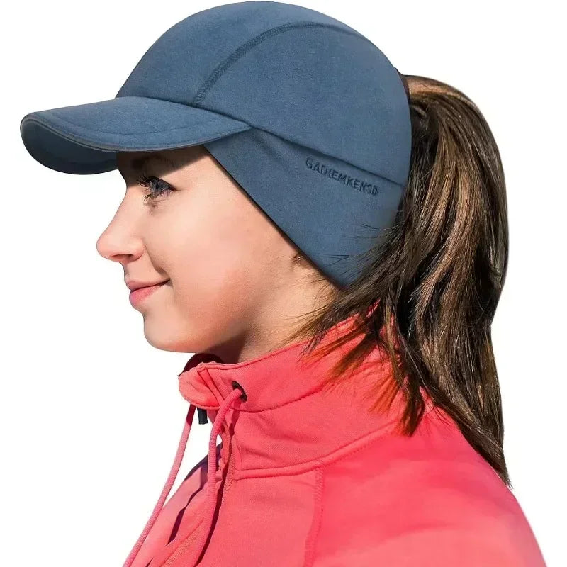 Women's Fleece Ponytail Hat with Ear Warmers & Reflective Cap