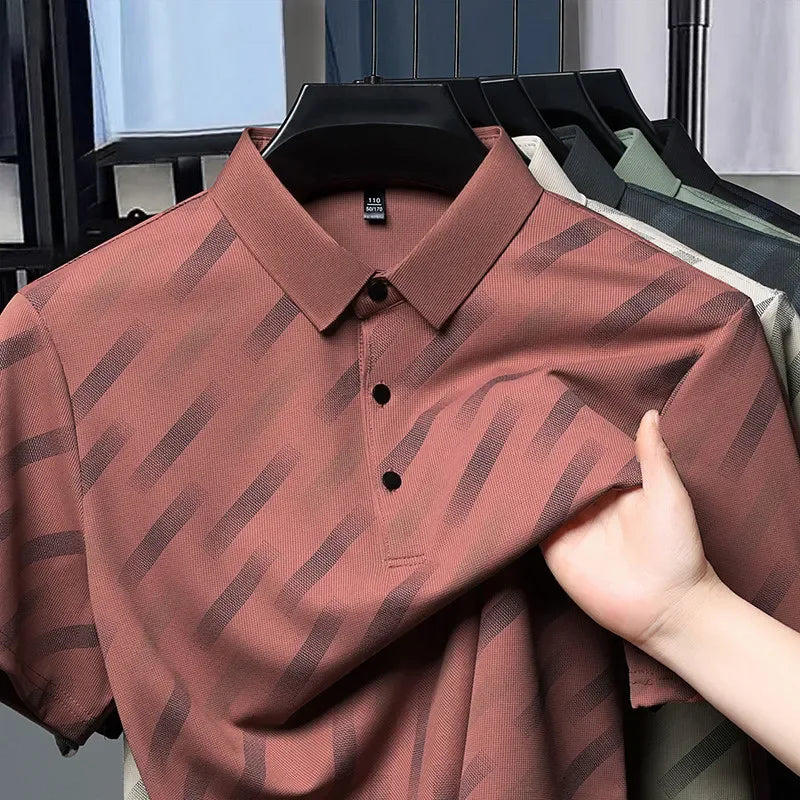 Men's Contrast Print Polo Shirt | Breathable Summer Knit