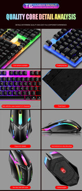 Colorful LED Backlit USB Keyboard and Mouse Combo, Comfortable Grip, Durable and Wear-Resistant. Suitable for Business, Office,