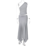 Tossy Fashion Pleated 2 Piece-Set Long Skirt For Women Off-Shoulder Cropped Pullover Top And Slim Long Skirt Sets Female Outfits
