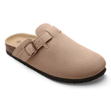 Kidmi Men's Suede Clogs Cork Footbed Clogs for Women Soft Leather Adjustable Buckle Slip-on Potato Shoes Sandals Beach Slippers