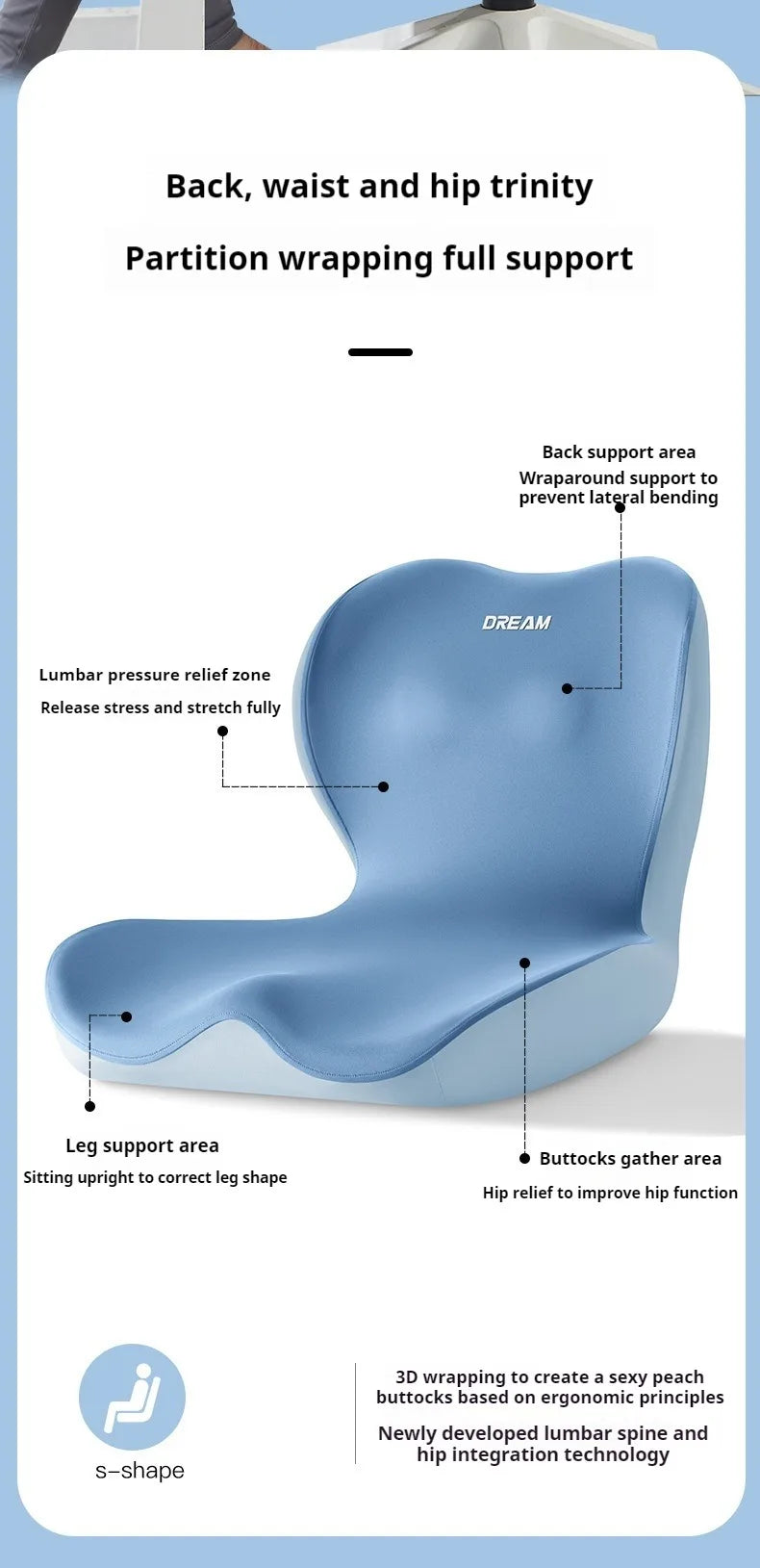 Upgrade "L" Shape Memory Foam Orthopedic Cushion Comfort Ergonomic Design Back Coccyx Pillow Car Seat Office Chair Pain Relief