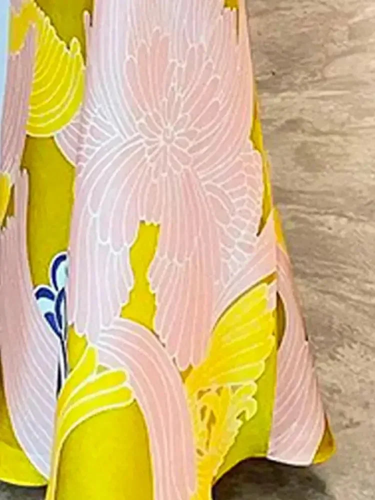 Yeezzi Floral Batwing Blouse & High-Waist A-Line Skirt