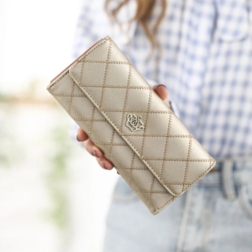 Women PU Leather Black Long Wallet Diamond Pattern Purse Large Capacity Card Holder Crown Buckle Ladies Phone Bag Girls Gifts