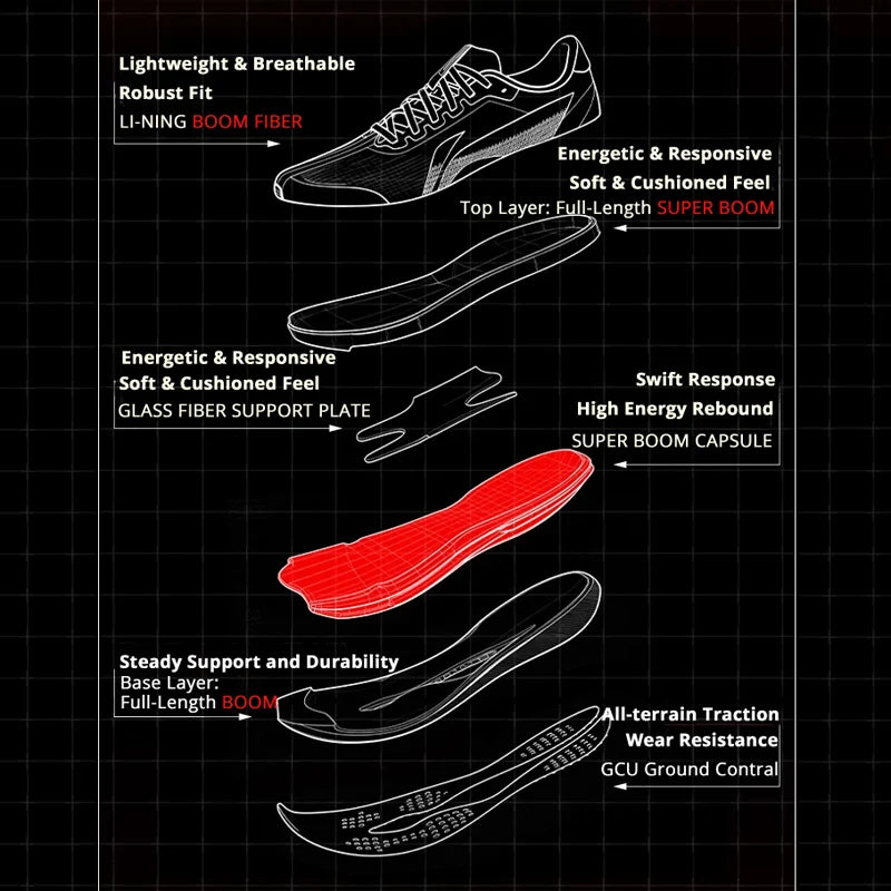 Li-Ning Men's RED HARE 9 ULTRA Racing Running Shoes SUPER BOOM Cushion BOOM FIBER Breathable LiNing Training Sneakers ARPW007