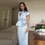 Urban Solid Blazer Skirt Women Set Elegant Pleated Sleeveless V-neck Top Split Hip Package Skirts 2026 Summer Lady Outfit New