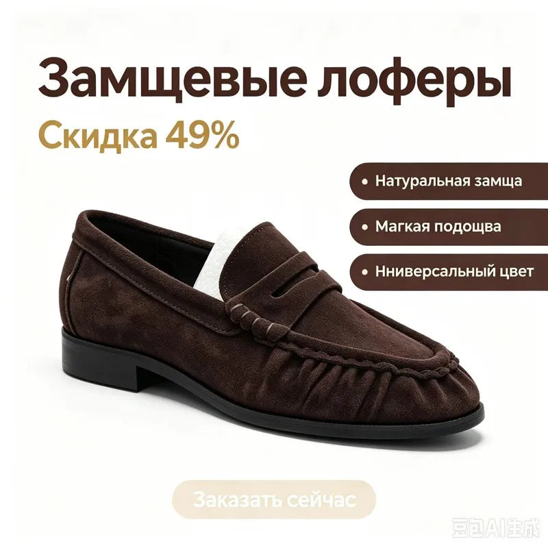 Women's Retro Pleated Suede Loafers