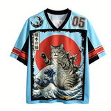 Harajuku Japanese-style ukiyo 3D Print Sport Breatha Quick-dry Men Women V-neck T-shirt Street Fashion Y2K Parent-child Clothing