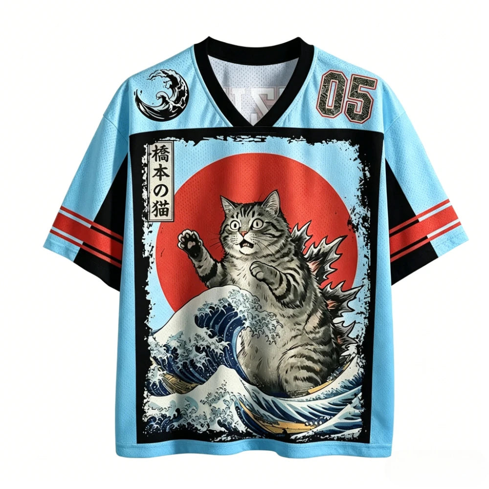Harajuku Japanese-style ukiyo 3D Print Sport Breatha Quick-dry Men Women V-neck T-shirt Street Fashion Y2K Parent-child Clothing