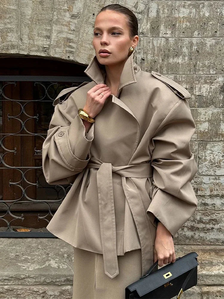 Elegant Lapel Lace-Up Overcoat