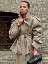 Elegant Lapel Lace-Up Overcoat